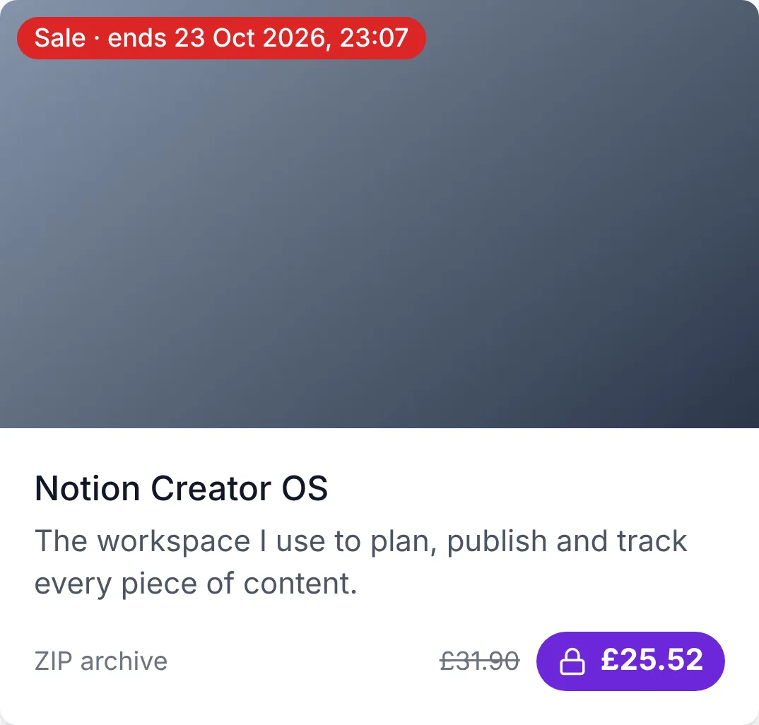 An item card with a red "Sale, ends 23 Oct" tag and the old price struck through beside the sale price
