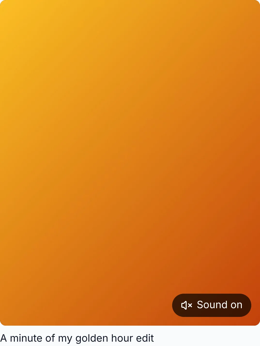 A welcome clip at the top of a creator page, with a Sound on button and its title underneath