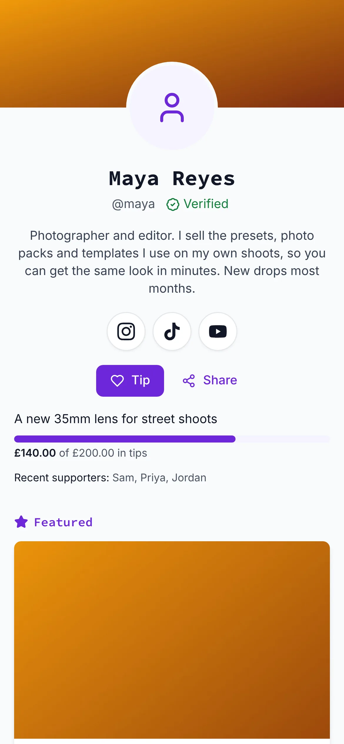 The same creator page in the Classic theme