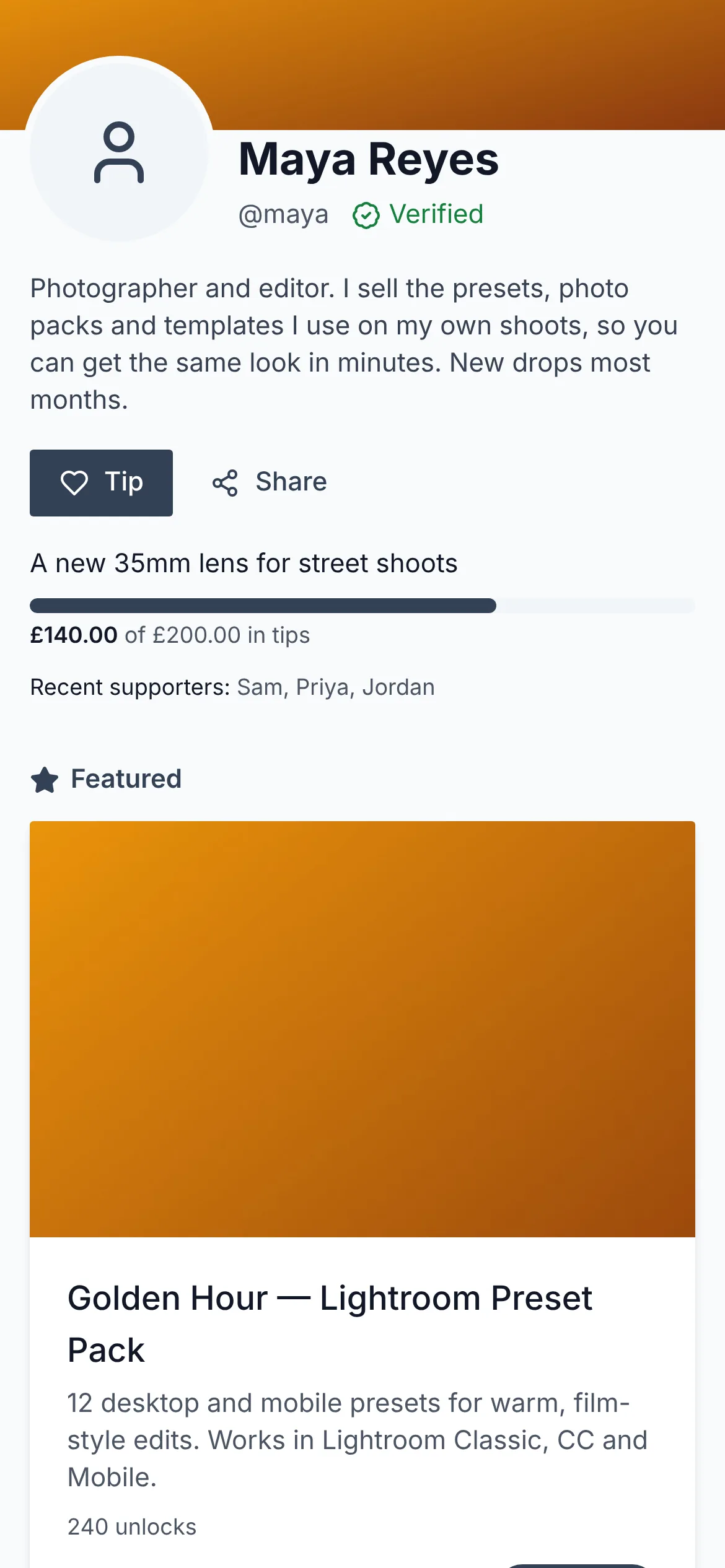 The same creator page in the Minimal theme