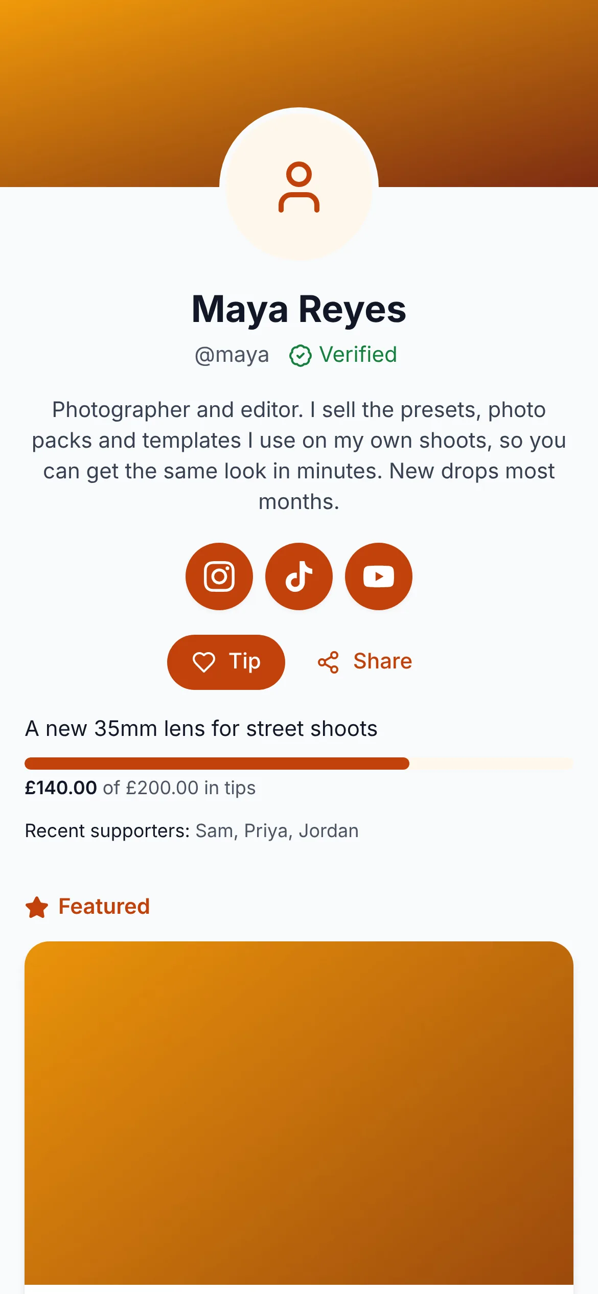 The same creator page in the Soft theme
