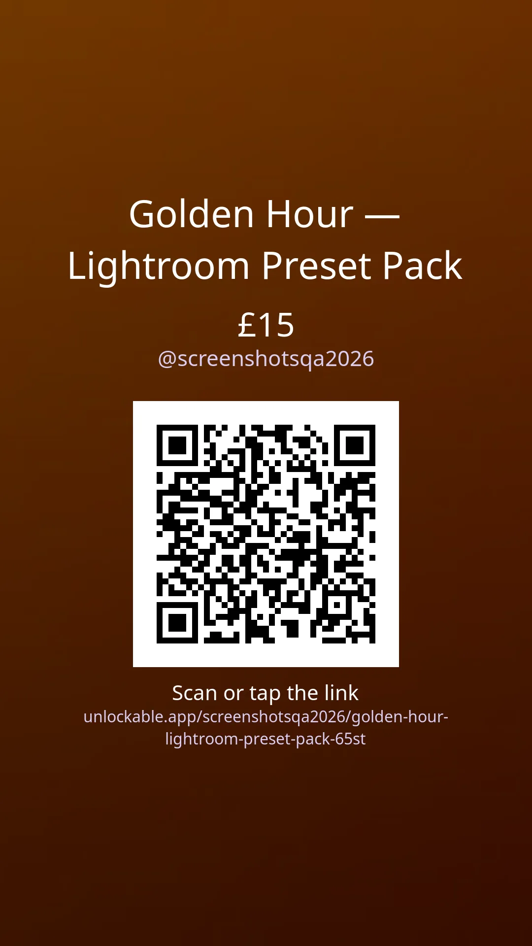 A 9:16 story image made for an item: its preview, title, price and QR code